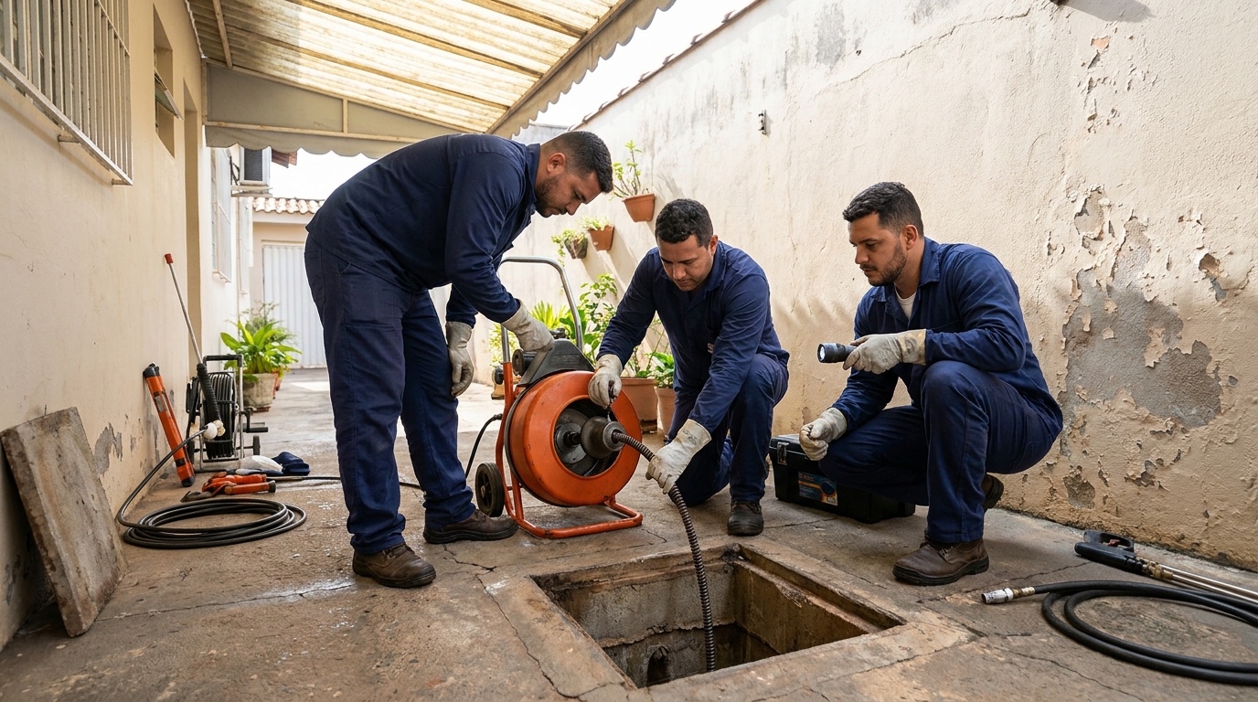 Desentupimento de esgoto com hidrojateamento em Curitiba‑PR