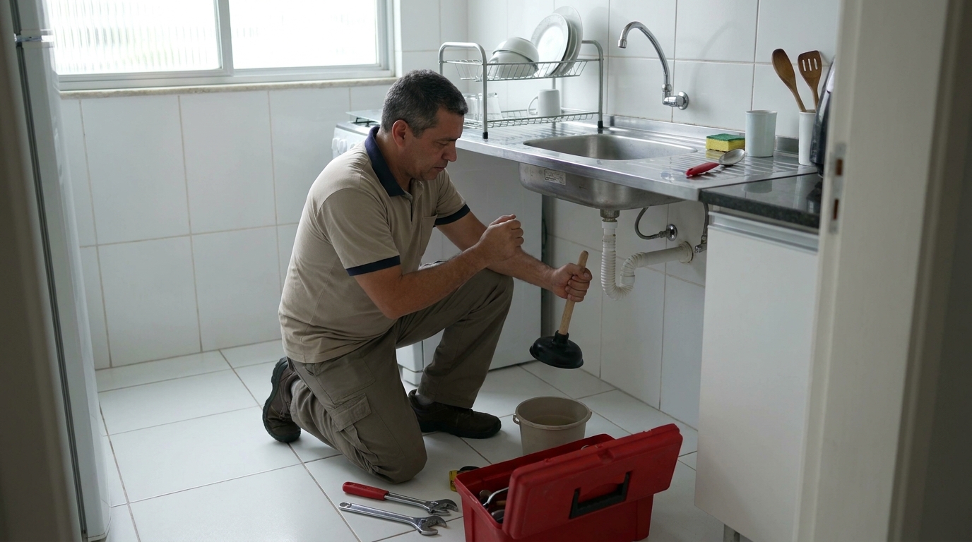 Desentupimento de pia residencial em Curitiba‑PR