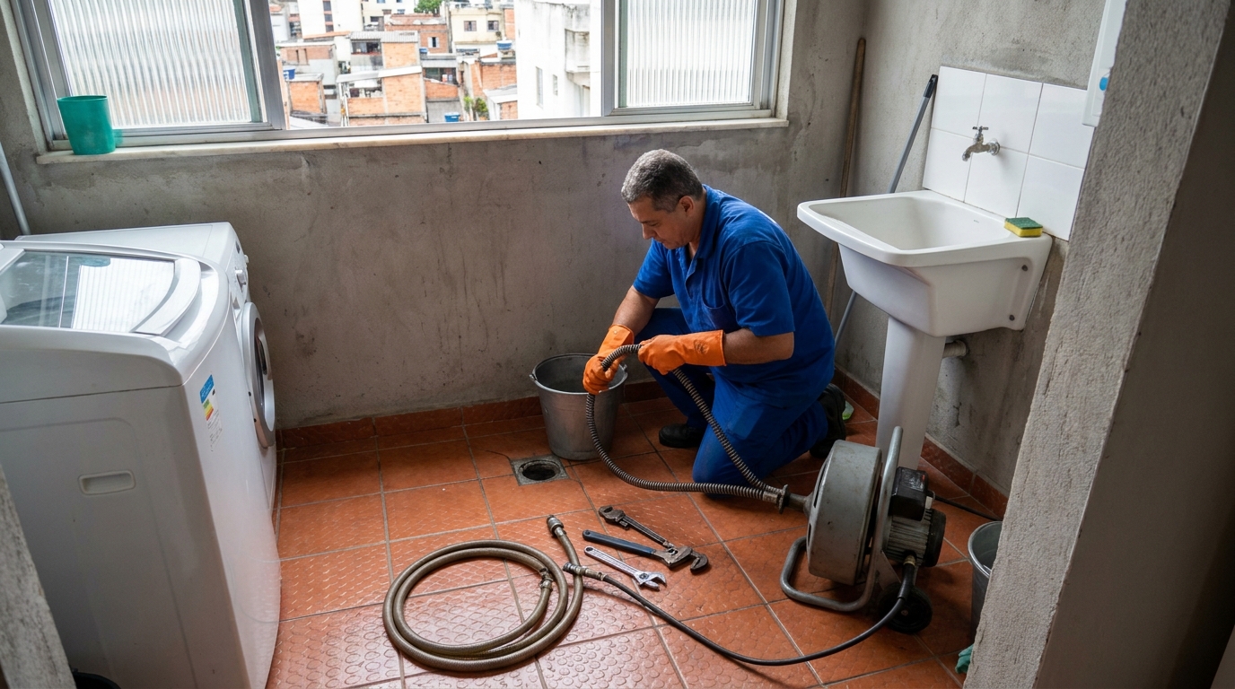 Desentupimento de ralo com equipamento em Curitiba‑PR