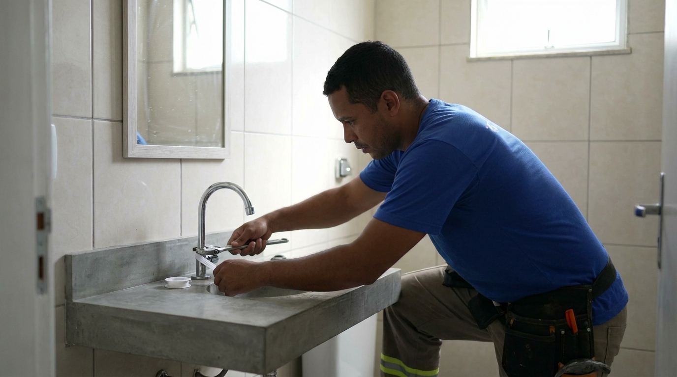Encanador instalando torneira em Curitiba‑PR